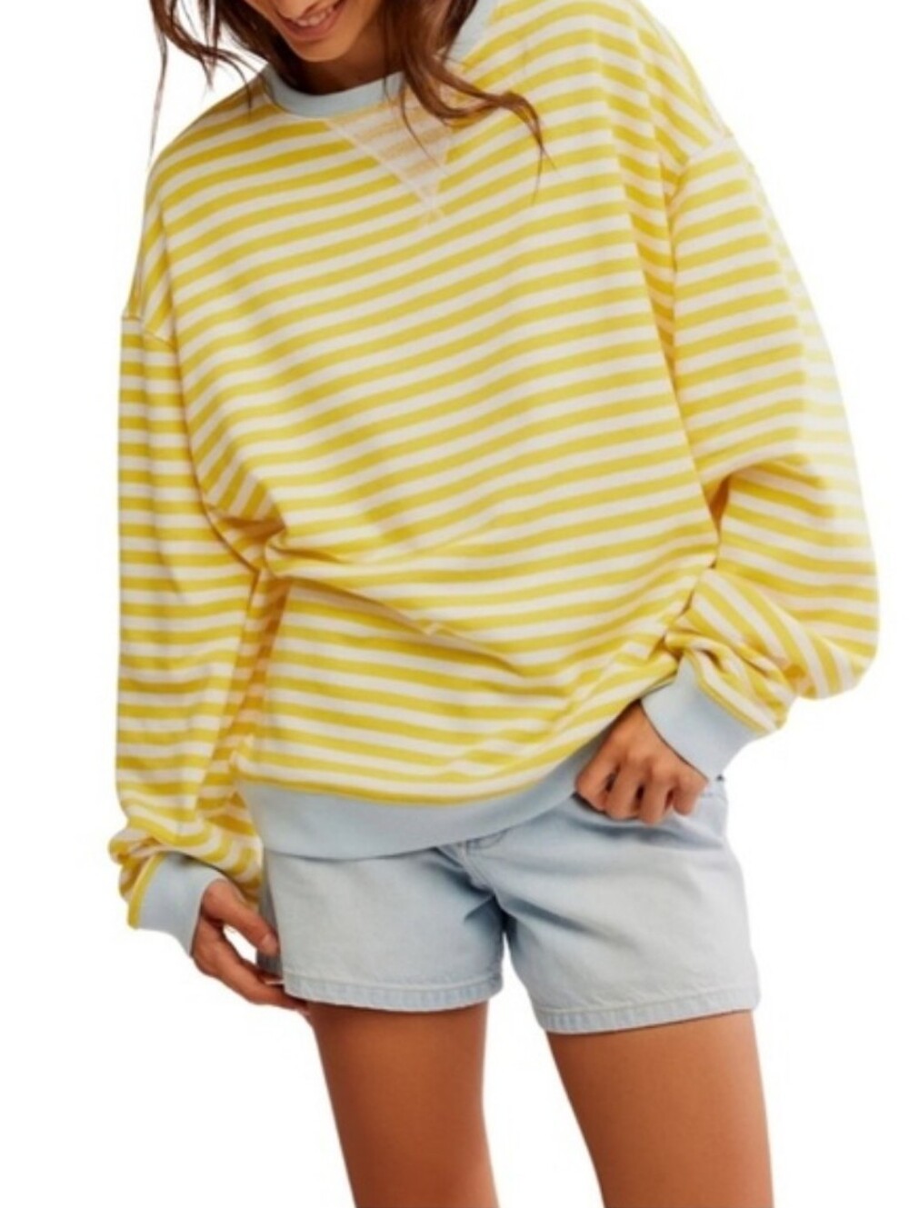 We The Free Yellow Striped Crewneck Sweatshirt